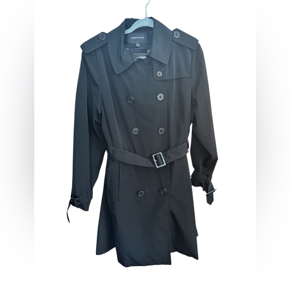 London Fog - Classic Black Trench Coat with Removable Lining - Size L